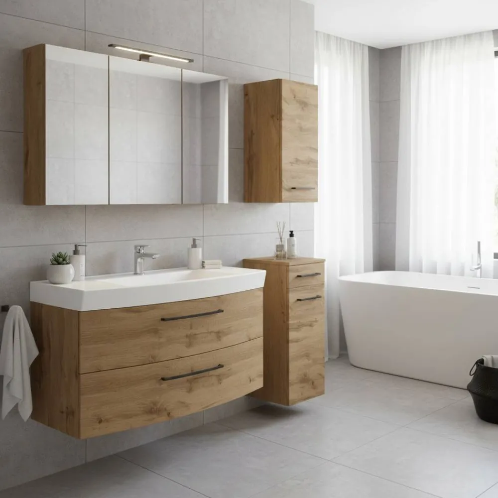 Wohnen Badezimmer Komplett*Holzdekor Badezimmermöbel Kombi - Arazony (vierteilig)
