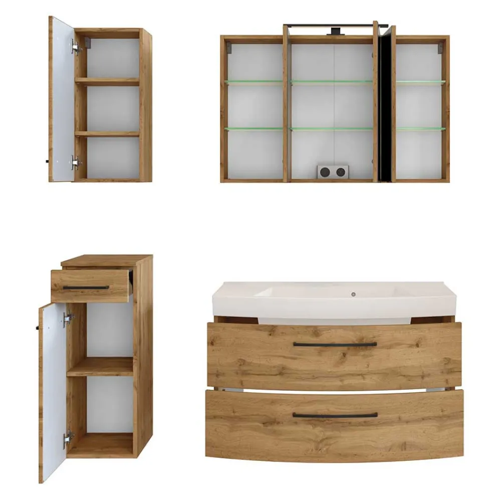 Wohnen Badezimmer Komplett*Holzdekor Badezimmermöbel Kombi - Arazony (vierteilig)
