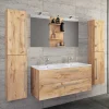 Wohnen Holzlook Bad mit Doppel-Waschtisch - Ursela (vierteilig)
