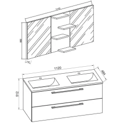 Wohnen Holzlook Bad mit Doppel-Waschtisch - Ursela (vierteilig)