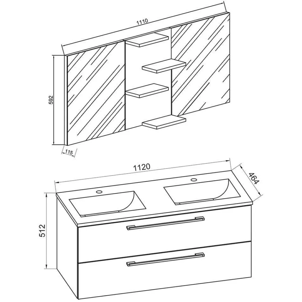 Wohnen Holzlook Bad mit Doppel-Waschtisch - Ursela (vierteilig)