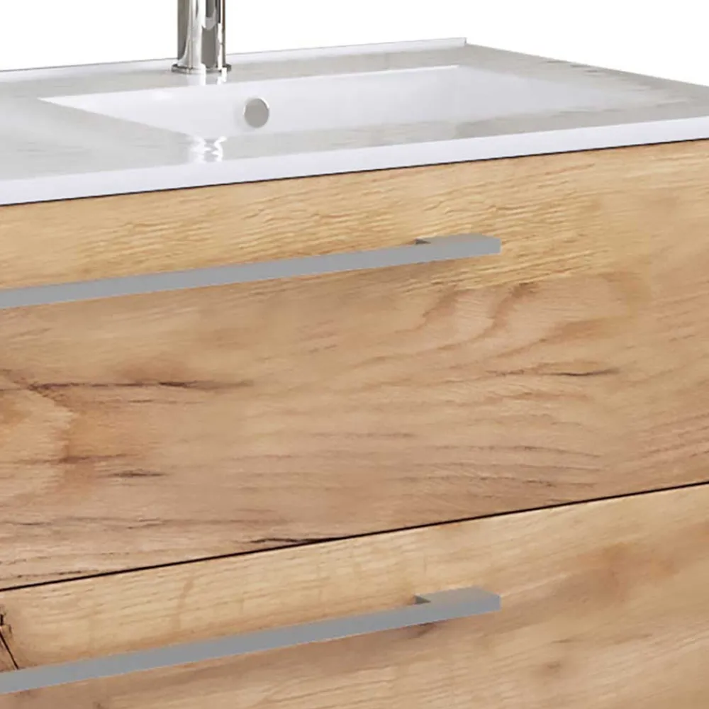 Wohnen Holzlook Bad mit Doppel-Waschtisch - Ursela (vierteilig)