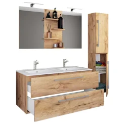 Wohnen Holzoptik Bad mit Doppel-Waschplatz - Ursela (dreiteilig)