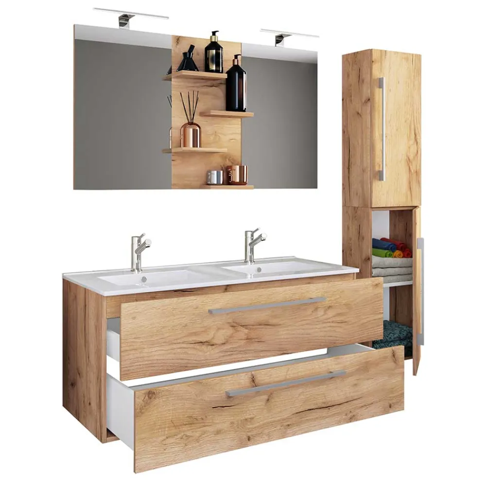 Wohnen Holzoptik Bad mit Doppel-Waschplatz - Ursela (dreiteilig)