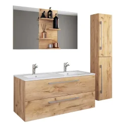 Wohnen Holzoptik Bad mit Doppel-Waschplatz - Ursela (dreiteilig)