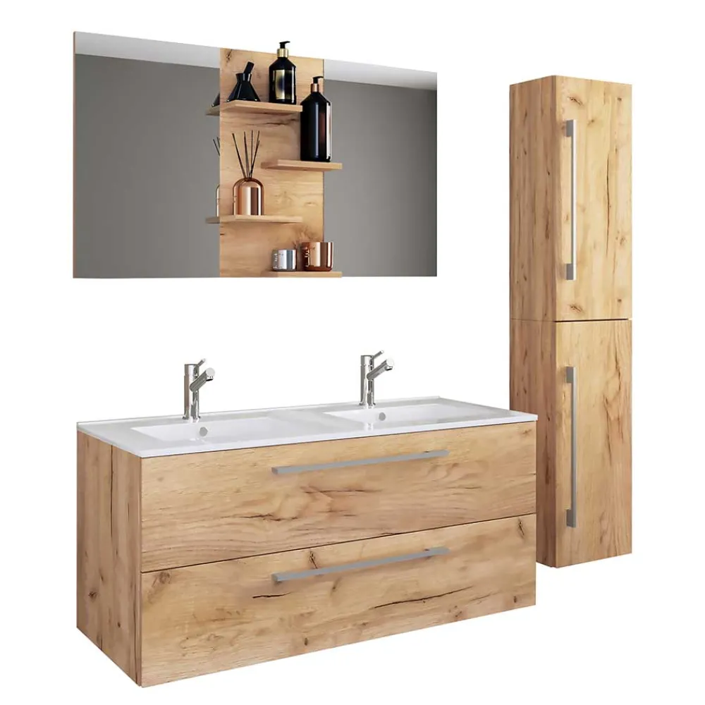 Wohnen Holzoptik Bad mit Doppel-Waschplatz - Ursela (dreiteilig)