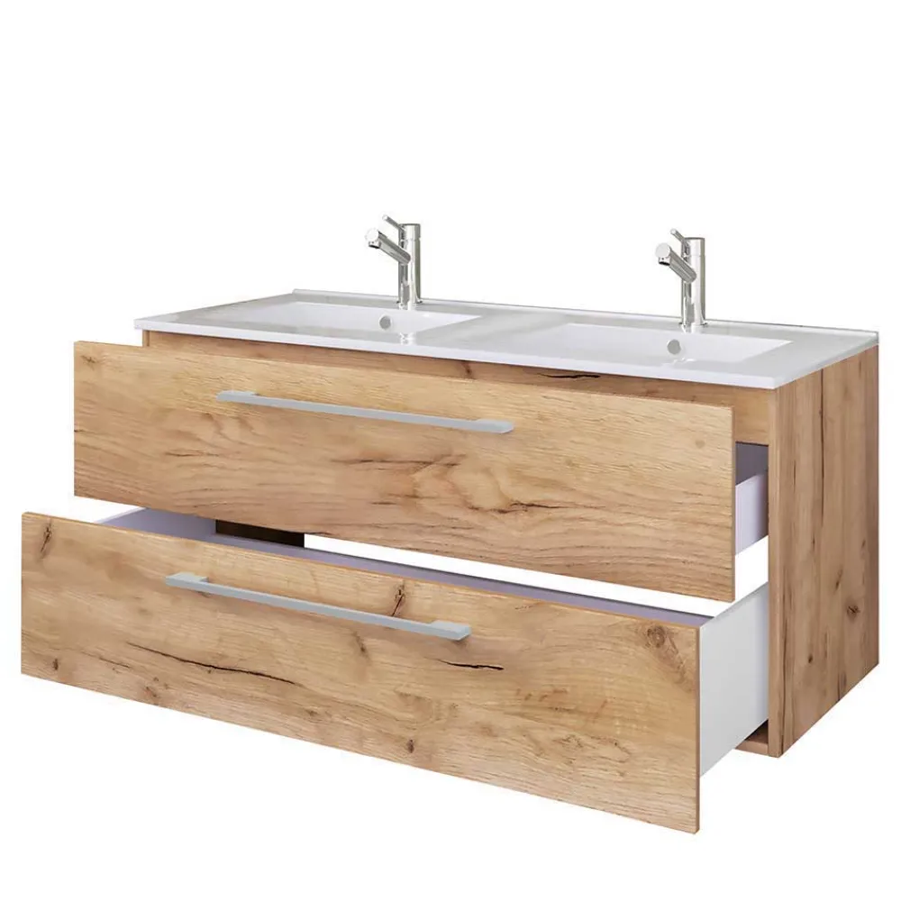 Wohnen Holzoptik Bad mit Doppel-Waschplatz - Ursela (dreiteilig)