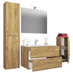 Wohnen Holzoptik Badezimmer Möbel - Karin (vierteilig)