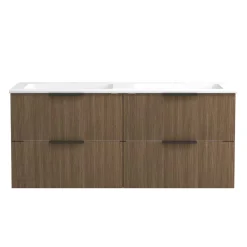 Wohnen Waschtisch|Waschbeckenunterschränke*Holzoptik Doppel-Waschtisch in Eiche Dunkel - Ucaida