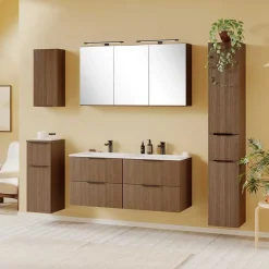 Wohnen Waschtisch|Waschbeckenunterschränke*Holzoptik Doppel-Waschtisch in Eiche Dunkel - Ucaida