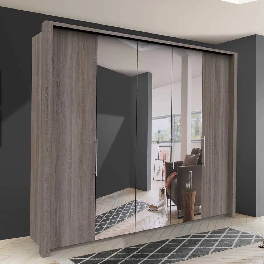 Wohnen Kleiderschränke|Kleiderschränke*Holzoptik Kleiderschrank mit Spiegel - Crenba