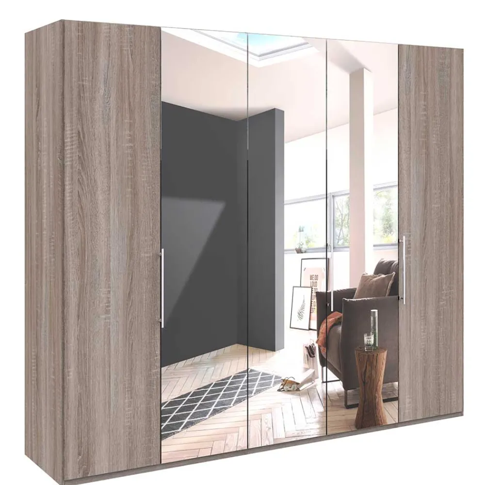 Wohnen Kleiderschränke|Kleiderschränke*Holzoptik Kleiderschrank mit Spiegel - Crenba