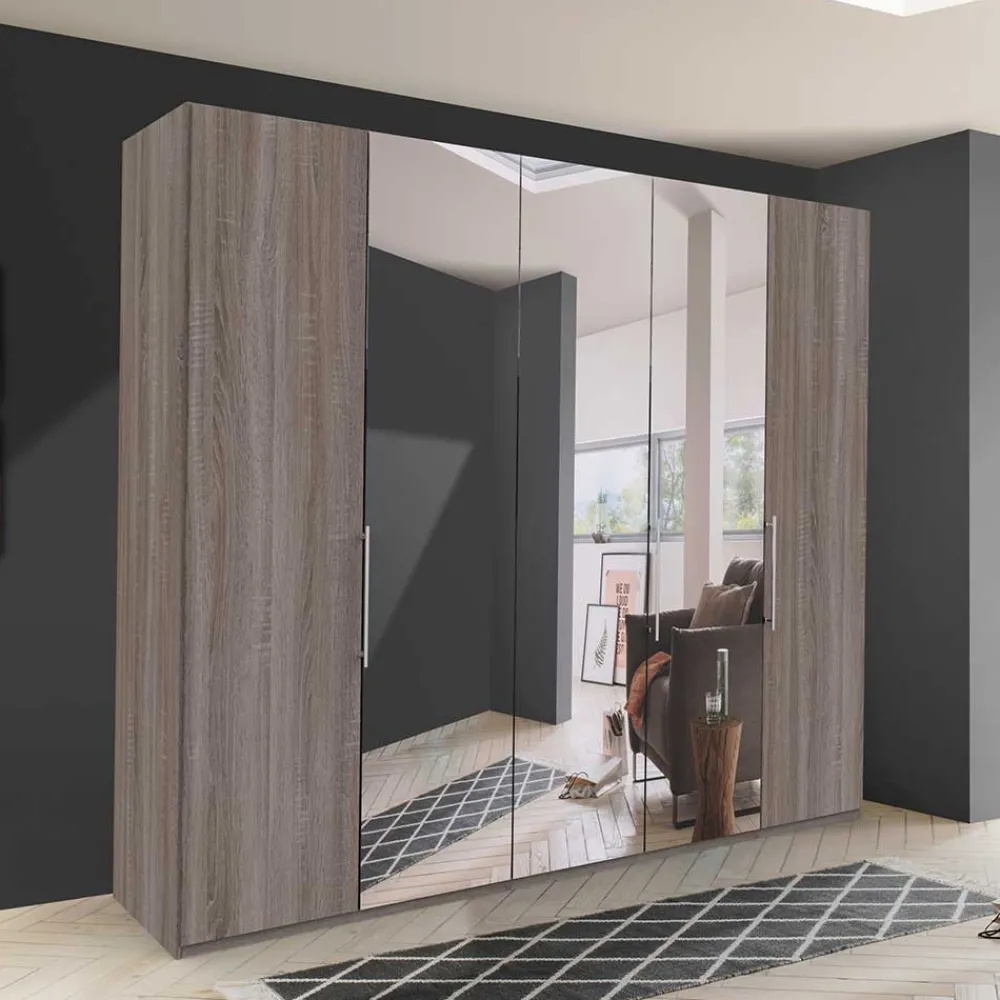 Wohnen Kleiderschränke|Kleiderschränke*Holzoptik Kleiderschrank mit Spiegel - Crenba