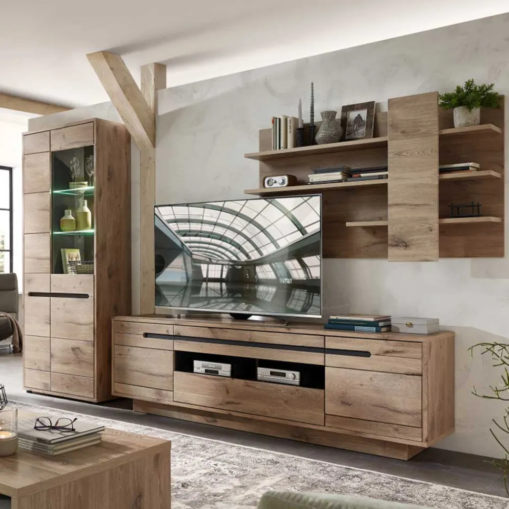 Wohnen Wohnwände|Wohnwand*Holzoptik TV Anbauwand Set - Zelio (dreiteilig)