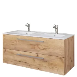 Wohnen Holzoptik Waschtisch mit zwei Becken - Ursela