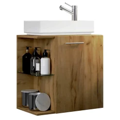 Wohnen Holzoptik Waschtisch mit Aufsatzwaschbecken - Yulmatro