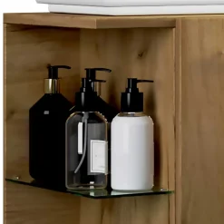 Wohnen Holzoptik Waschtisch mit Aufsatzwaschbecken - Yulmatro