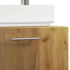 Wohnen Holzoptik Waschtisch mit Aufsatzwaschbecken - Yulmatro