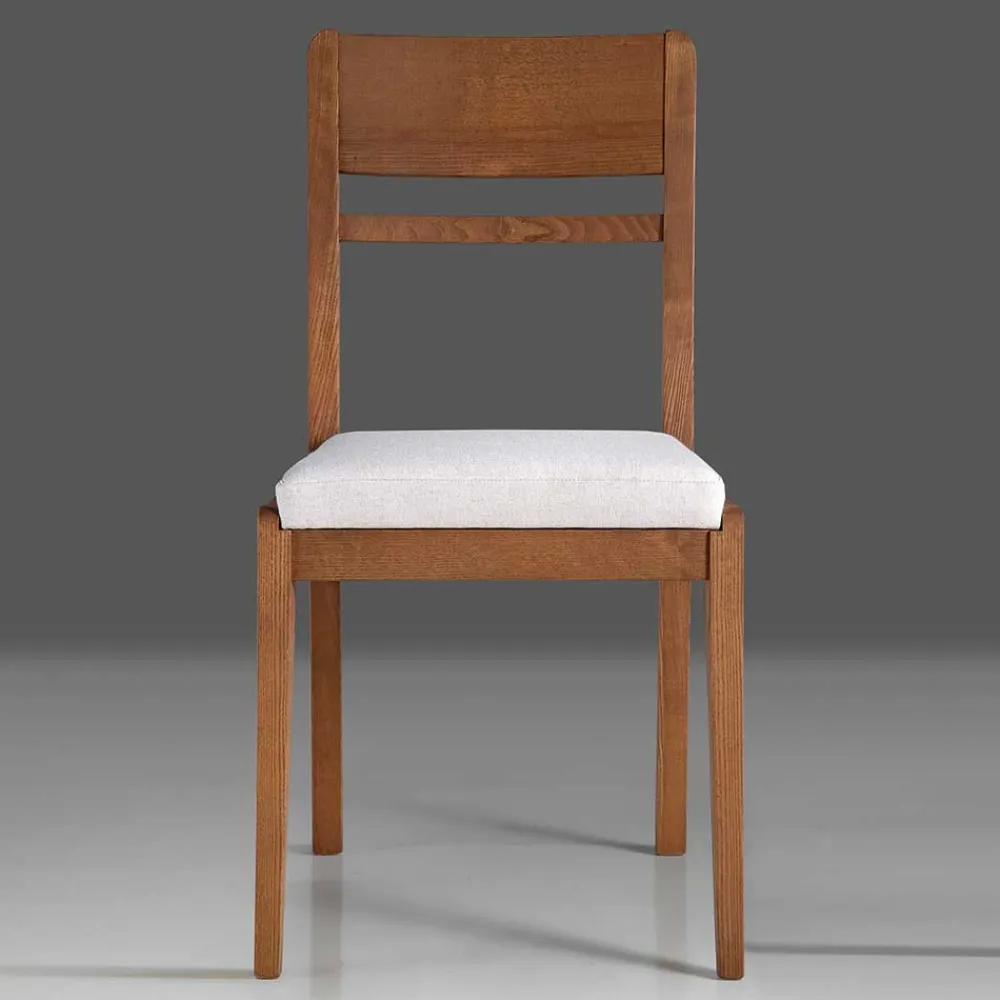 Wohnen Weiße Möbel|Naturholzmöbel*Holzstuhl mit Sitzpolster in Creme Stoff - Altagracia