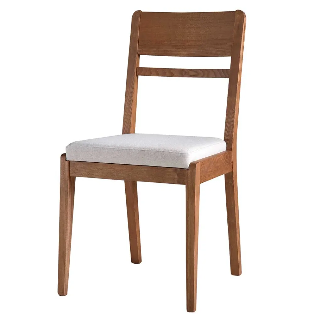 Wohnen Weiße Möbel|Naturholzmöbel*Holzstuhl mit Sitzpolster in Creme Stoff - Altagracia