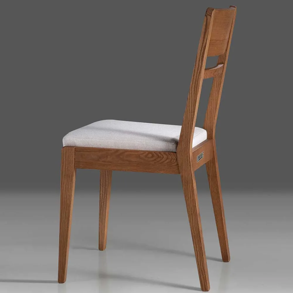 Wohnen Weiße Möbel|Naturholzmöbel*Holzstuhl mit Sitzpolster in Creme Stoff - Altagracia