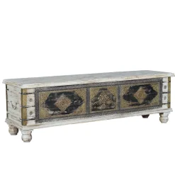 Wohnen Holztruhe in Antikweiß Schwarz Bronze - Lismiangra