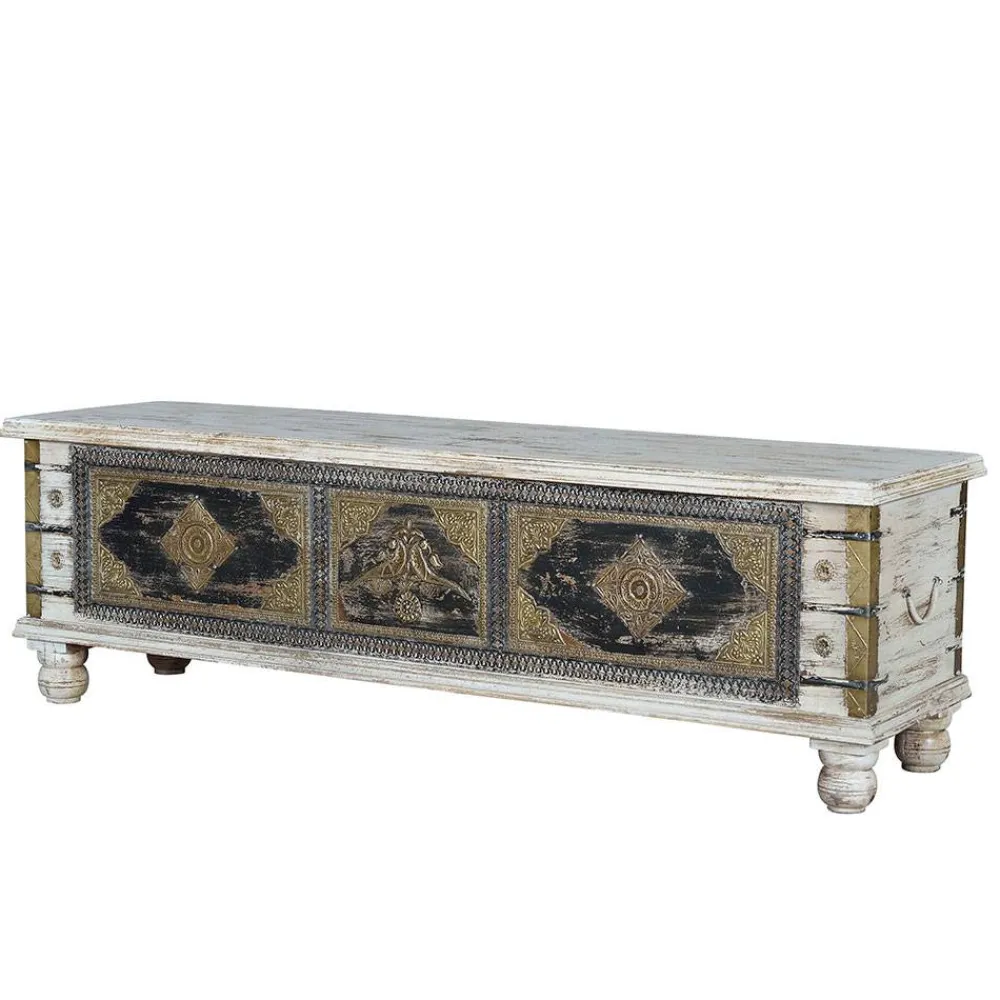 Wohnen Holztruhe in Antikweiß Schwarz Bronze - Lismiangra