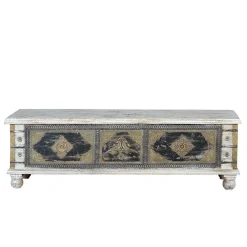 Wohnen Holztruhe in Antikweiß Schwarz Bronze - Lismiangra