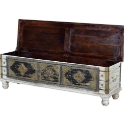 Wohnen Holztruhe in Antikweiß Schwarz Bronze - Lismiangra