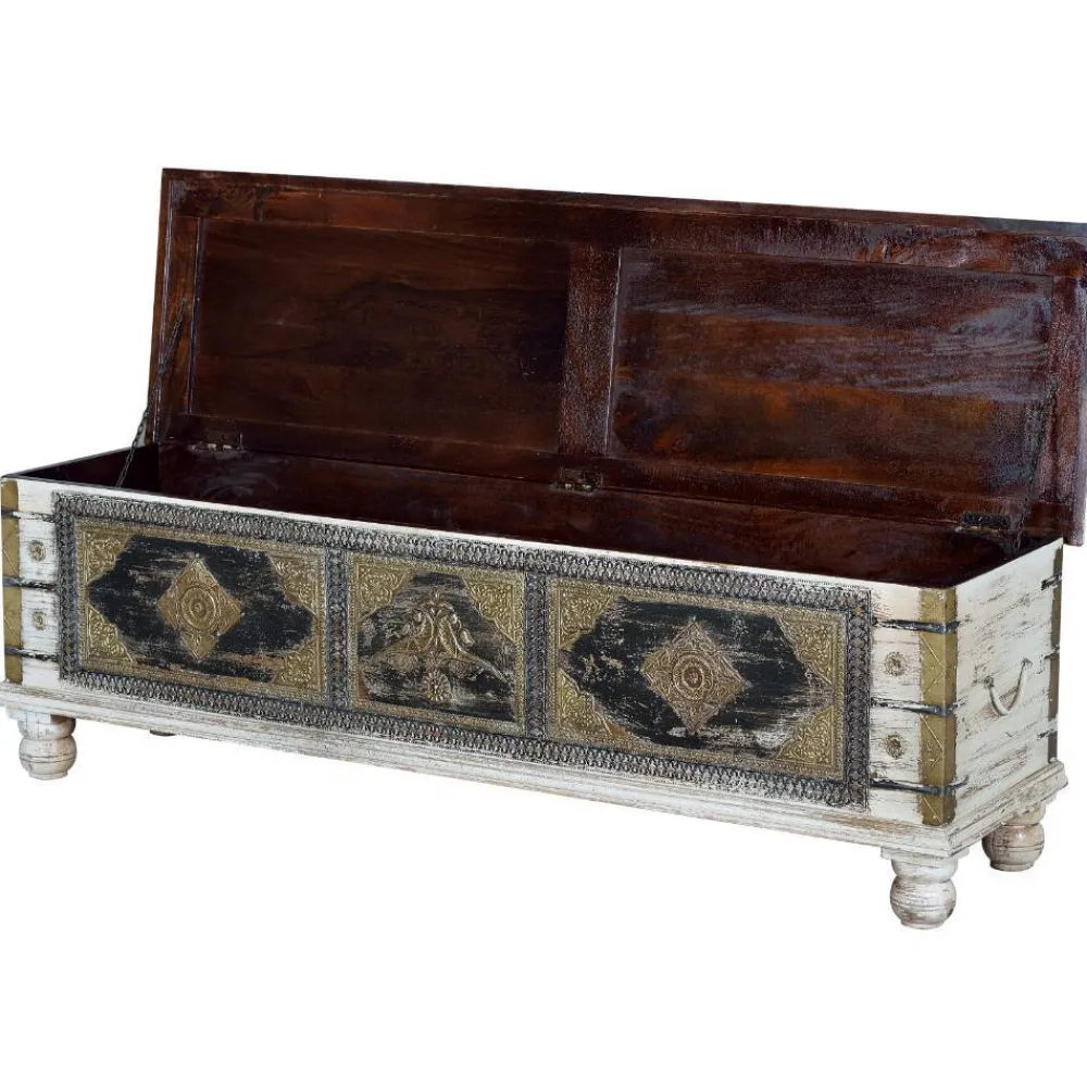 Wohnen Holztruhe in Antikweiß Schwarz Bronze - Lismiangra