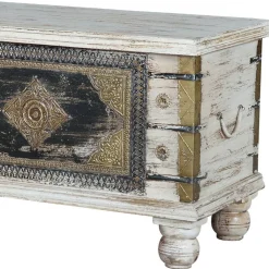 Wohnen Holztruhe in Antikweiß Schwarz Bronze - Lismiangra