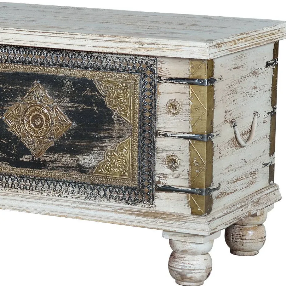 Wohnen Holztruhe in Antikweiß Schwarz Bronze - Lismiangra