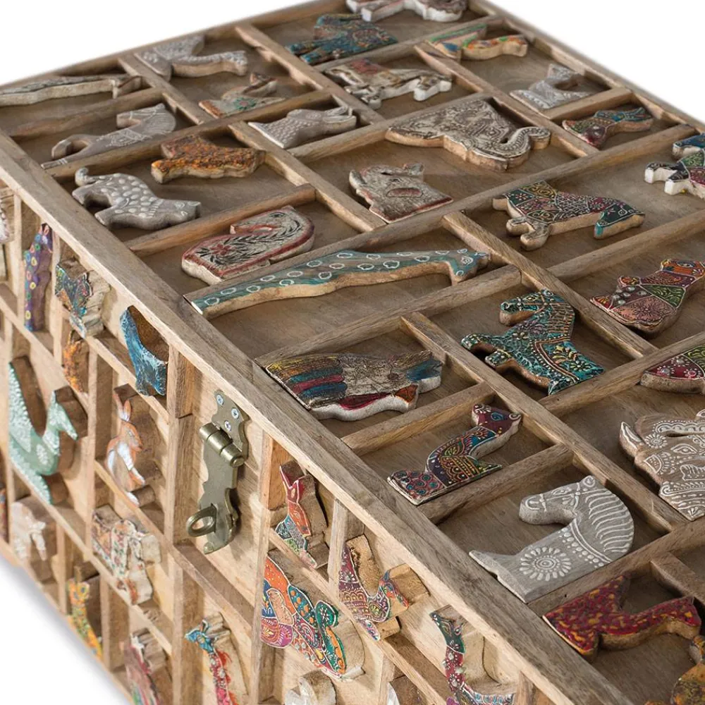 Wohnen Holztruhe mit Tieren dekoriert - Widama