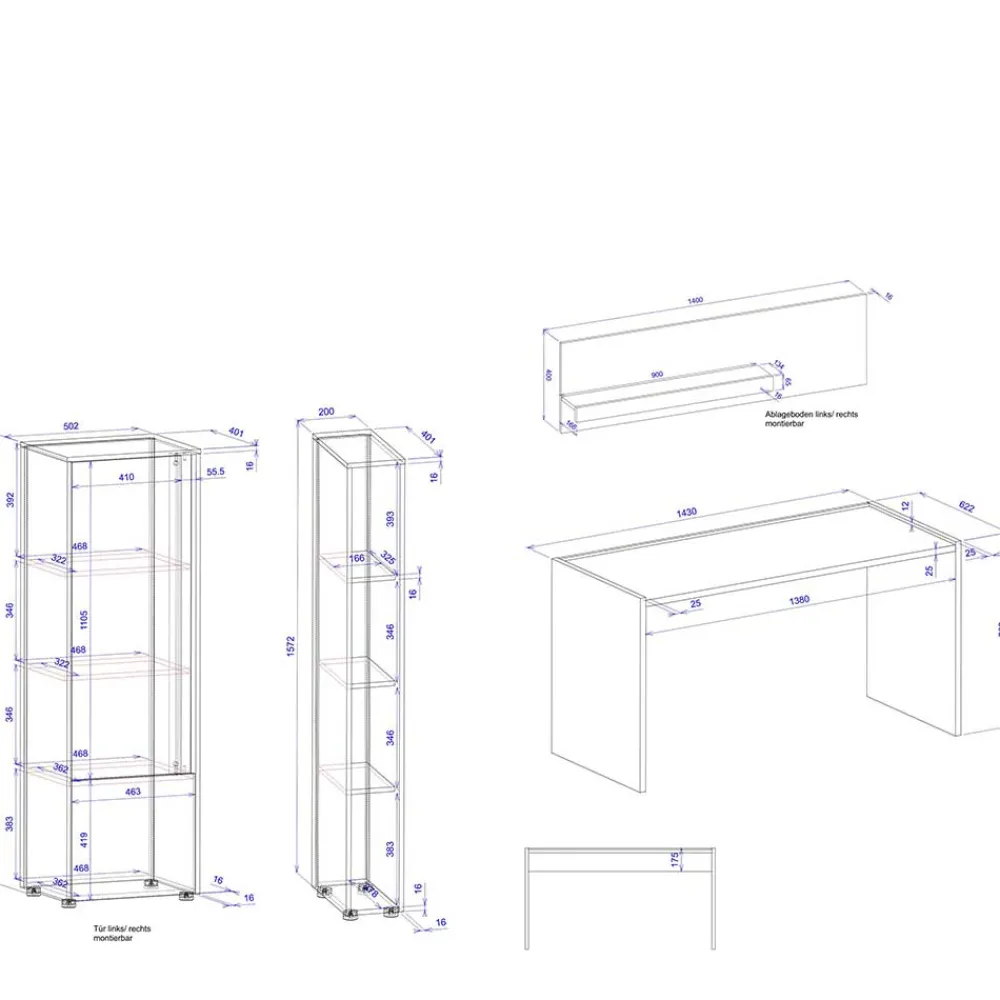 Wohnen Home Office Arbeitsplatz & Stauraum - Nonessia (vierteilig)