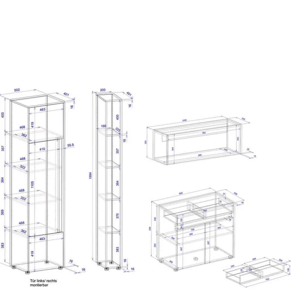 Wohnen Home Office Kombination Set - Ahilav (vierteilig)