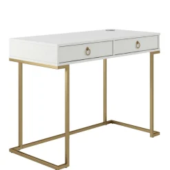 Kinder Wohnen Home Office Schreibtisch in Weiß und Messing - Luco