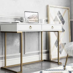 Kinder Wohnen Home Office Schreibtisch in Weiß und Messing - Luco