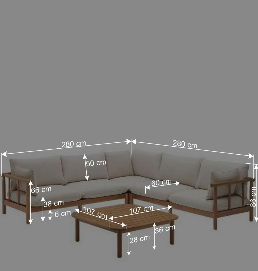 Wohnen Indoor Outdoor Ecksofa & Tisch - Perconia (zweiteilig)