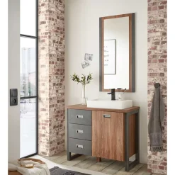 Wohnen Badezimmer Komplett*Industrial Bad Waschplatz mit Spiegel - Forawas (zweiteilig)