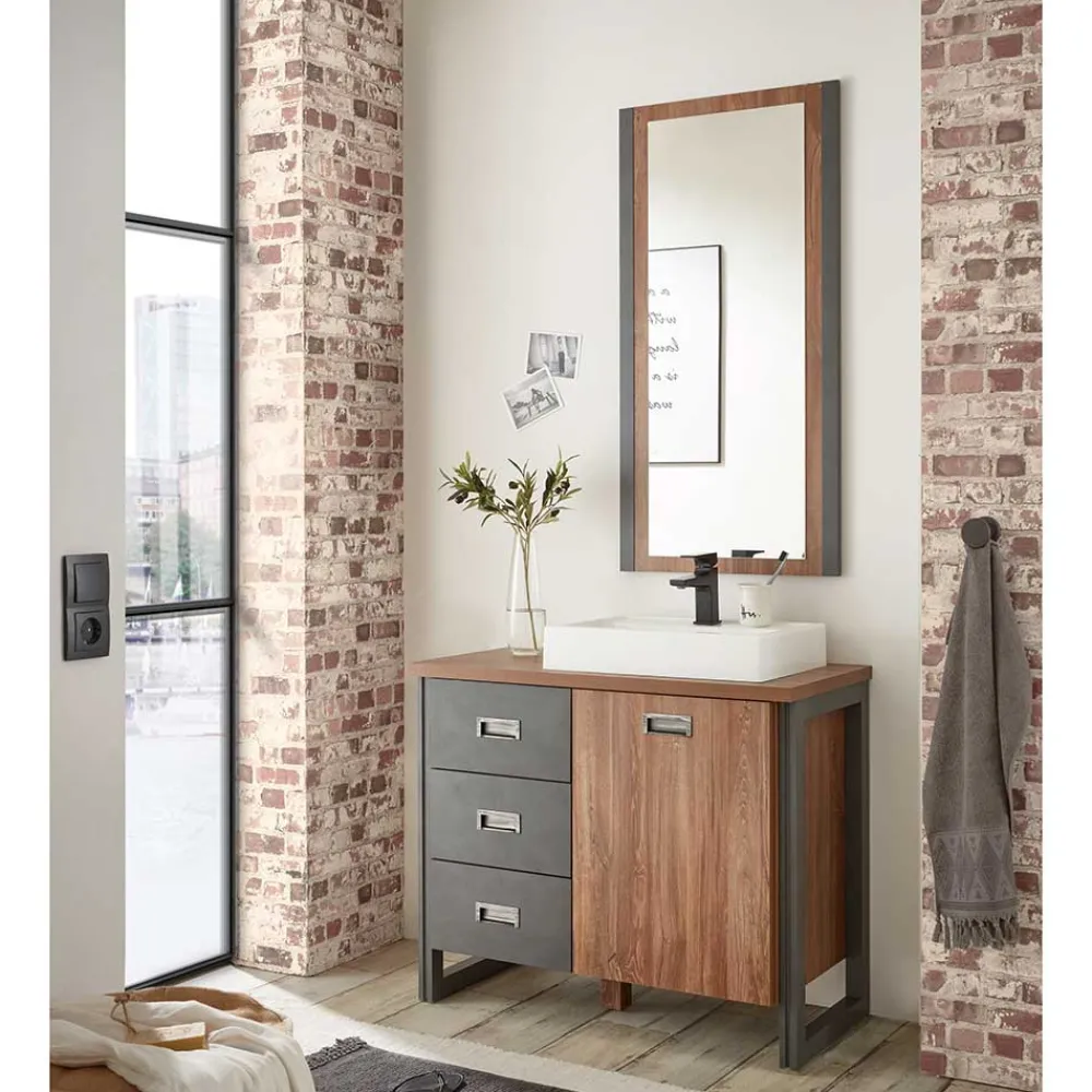 Wohnen Badezimmer Komplett*Industrial Bad Waschplatz mit Spiegel - Forawas (zweiteilig)