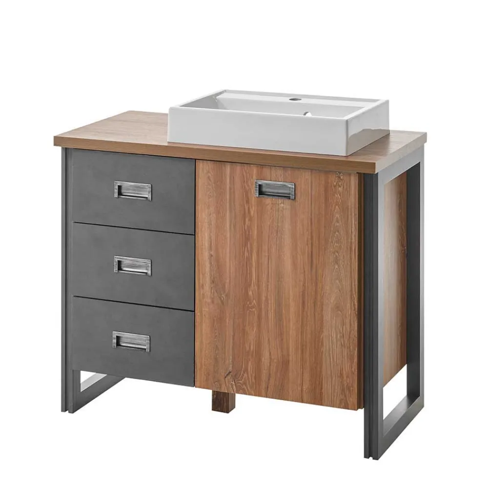 Wohnen Badezimmer Komplett*Industrial Bad Waschplatz mit Spiegel - Forawas (zweiteilig)