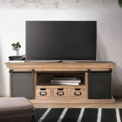 Wohnen Industrial Chic TV Kommode mit Schiebetüren - Jantonia