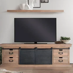 Wohnen Schwarze Möbel|Loft Möbel*Industrial Chic TV Lowboard mit Schiebetüren - Jantonia