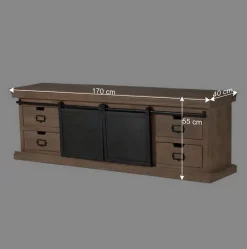 Wohnen Schwarze Möbel|Loft Möbel*Industrial Chic TV Lowboard mit Schiebetüren - Jantonia