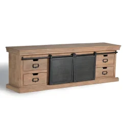 Wohnen Schwarze Möbel|Loft Möbel*Industrial Chic TV Lowboard mit Schiebetüren - Jantonia