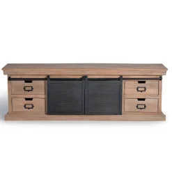 Wohnen Schwarze Möbel|Loft Möbel*Industrial Chic TV Lowboard mit Schiebetüren - Jantonia