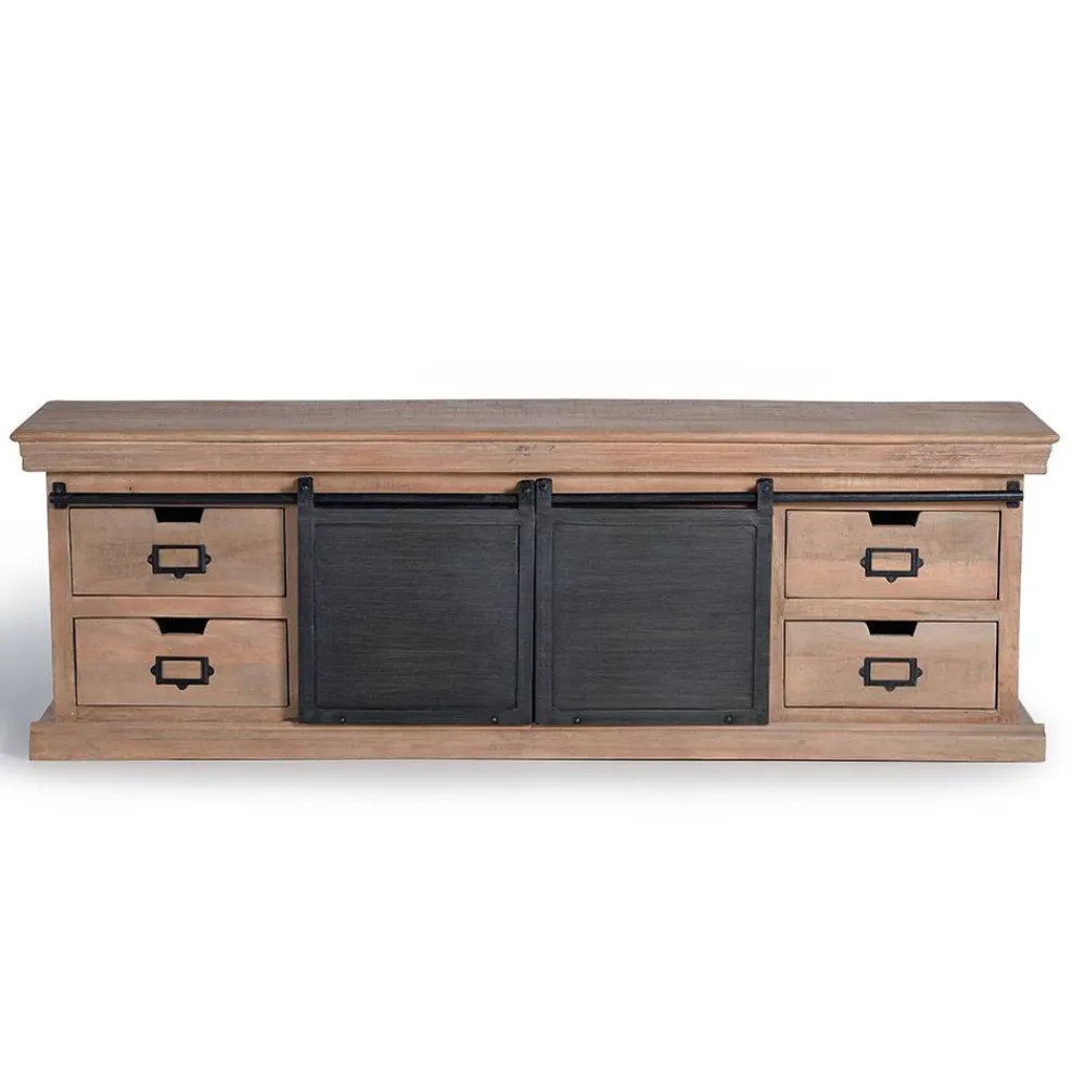 Wohnen Schwarze Möbel|Loft Möbel*Industrial Chic TV Lowboard mit Schiebetüren - Jantonia