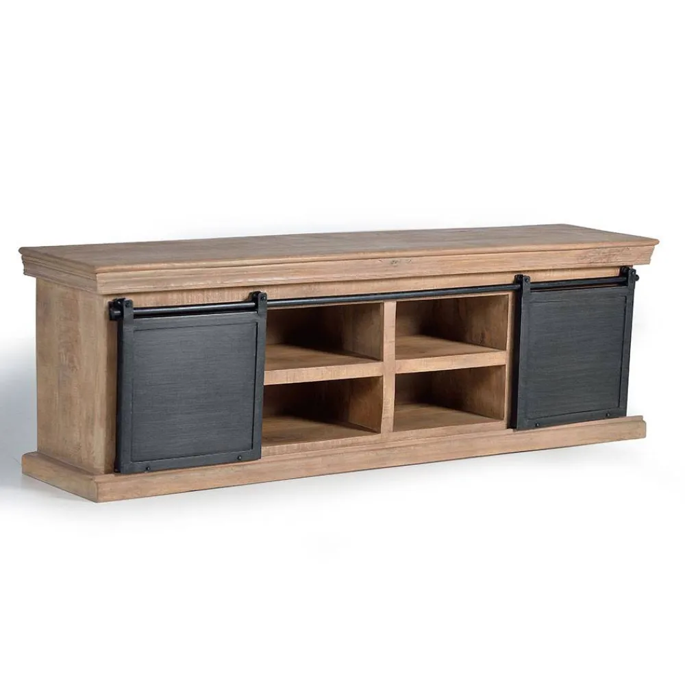 Wohnen Schwarze Möbel|Loft Möbel*Industrial Chic TV Lowboard mit Schiebetüren - Jantonia