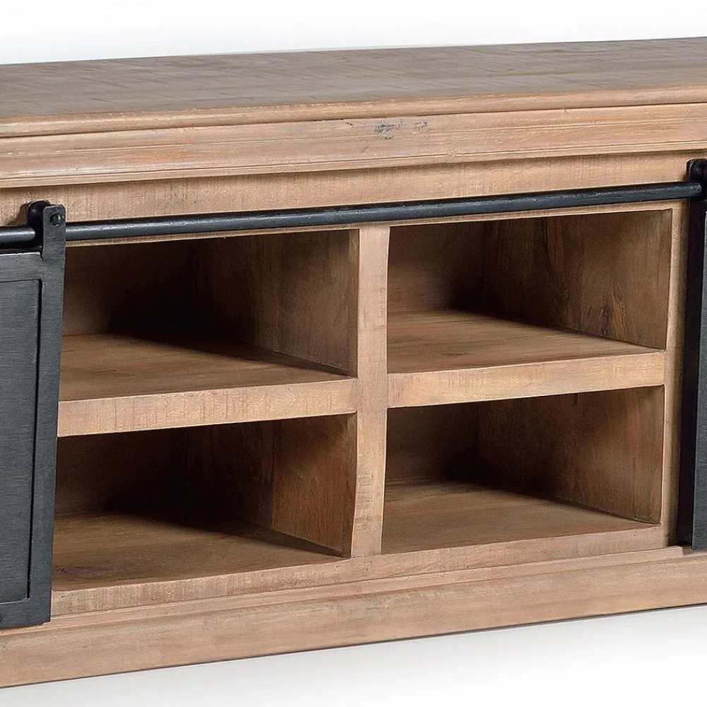 Wohnen Schwarze Möbel|Loft Möbel*Industrial Chic TV Lowboard mit Schiebetüren - Jantonia