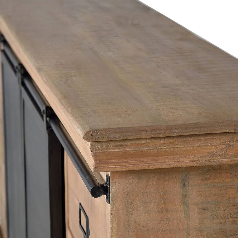 Wohnen Schwarze Möbel|Loft Möbel*Industrial Chic TV Lowboard mit Schiebetüren - Jantonia